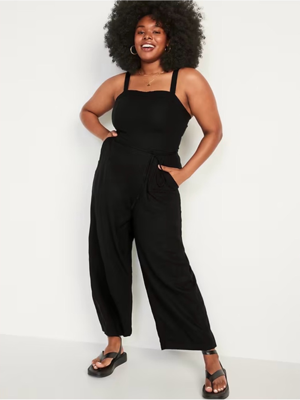 Old Navy Black Wide-Leg Jumpsuit with Tie Waist